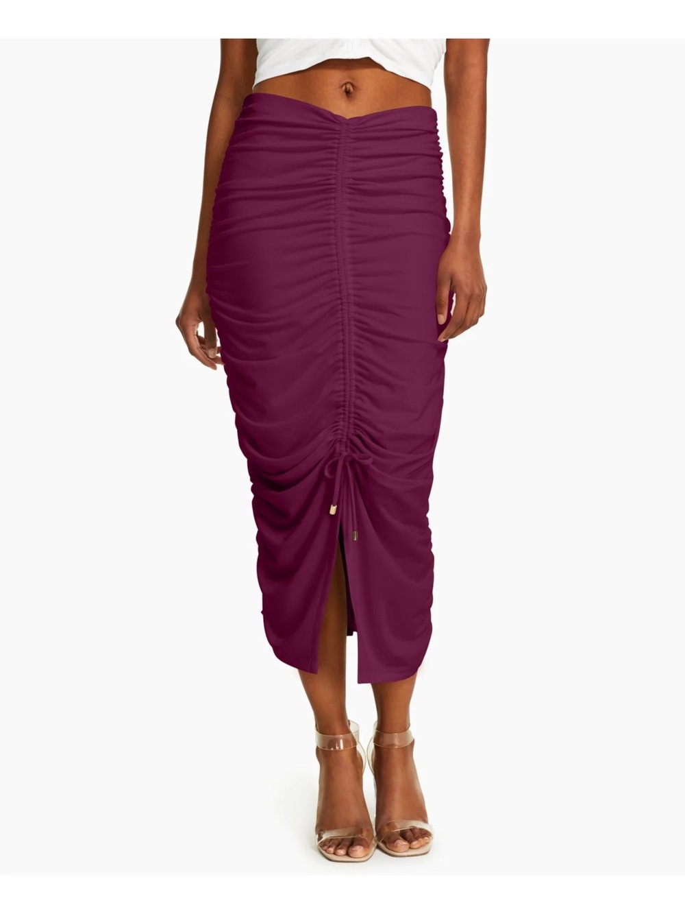 INC International Concepts Ruched Midi Skirt in white